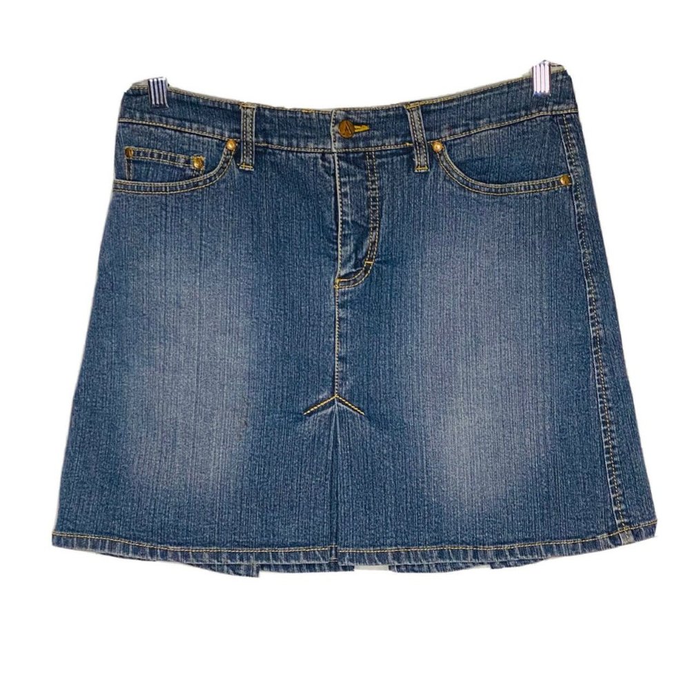 A Line Jean Pleated Mini Skirt 8 Denim
